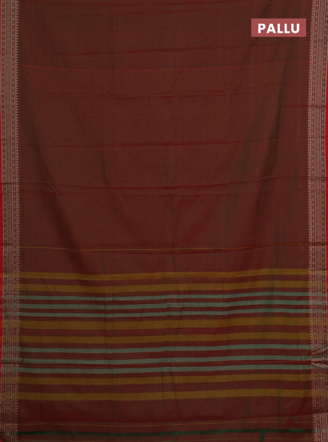Narayanpet cotton saree manthulir green and red with plain body and thread woven border