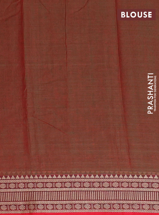 Narayanpet cotton saree manthulir green and red with plain body and thread woven border