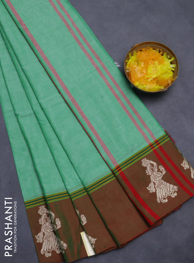 Narayanpet cotton saree green shade and dual shade of maroon with plain body and thread woven butta border