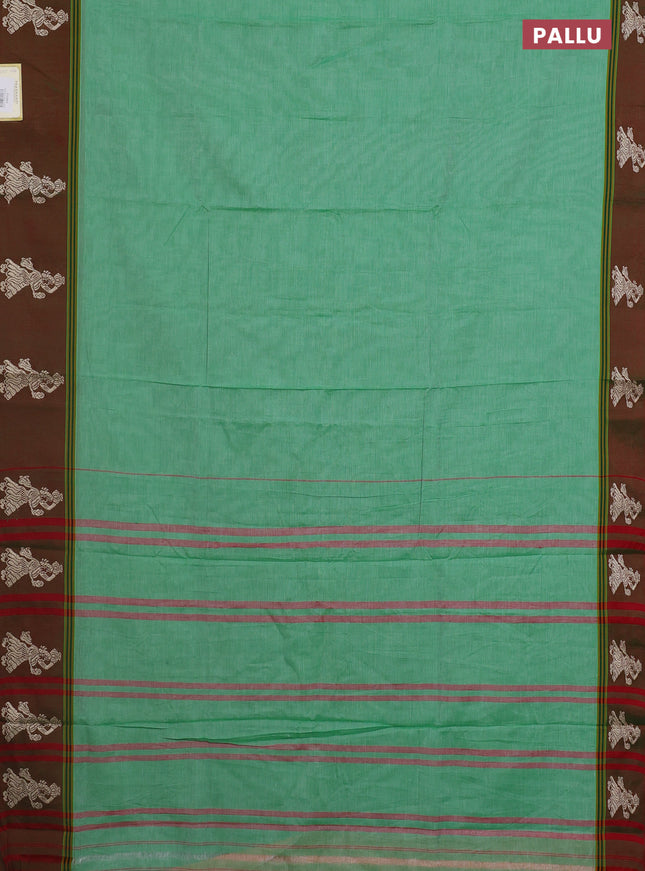 Narayanpet cotton saree green shade and dual shade of maroon with plain body and thread woven butta border