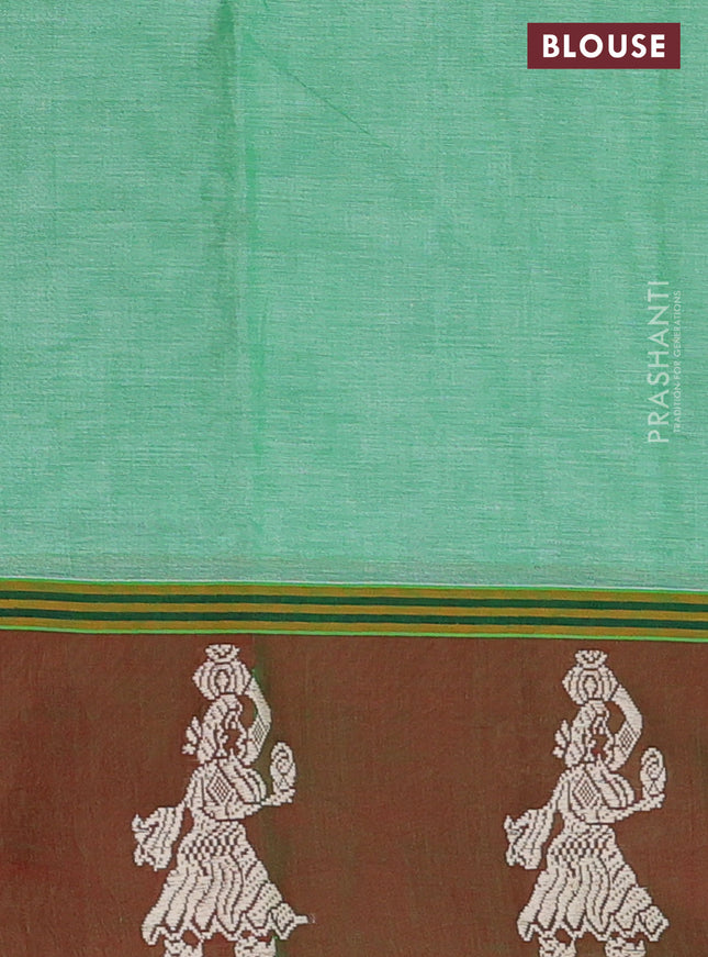 Narayanpet cotton saree green shade and dual shade of maroon with plain body and thread woven butta border