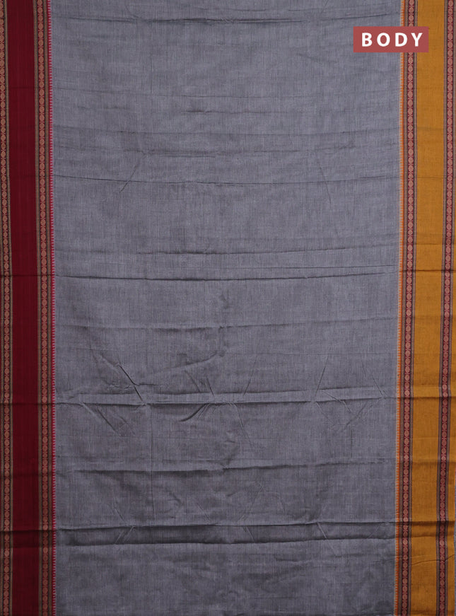 Narayanpet cotton saree grey and dark mustard with plain body and ganga jamuna border