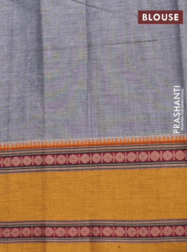 Narayanpet cotton saree grey and dark mustard with plain body and ganga jamuna border
