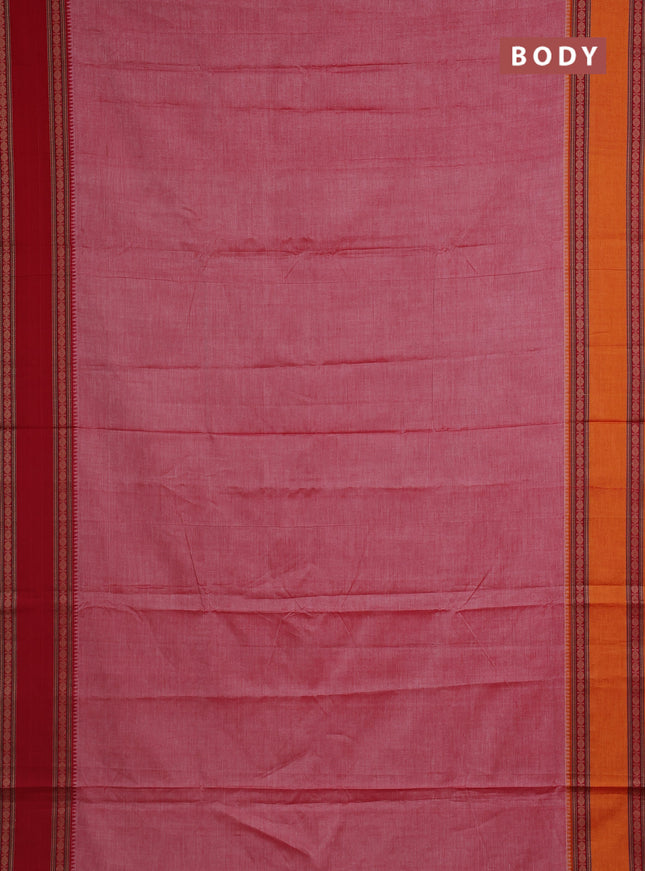 Narayanpet cotton saree red shade and mango yellow with plain body and ganga jamuna border