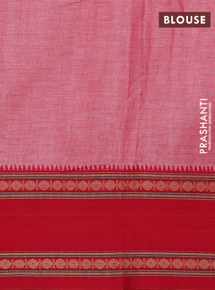 Narayanpet cotton saree red shade and mango yellow with plain body and ganga jamuna border