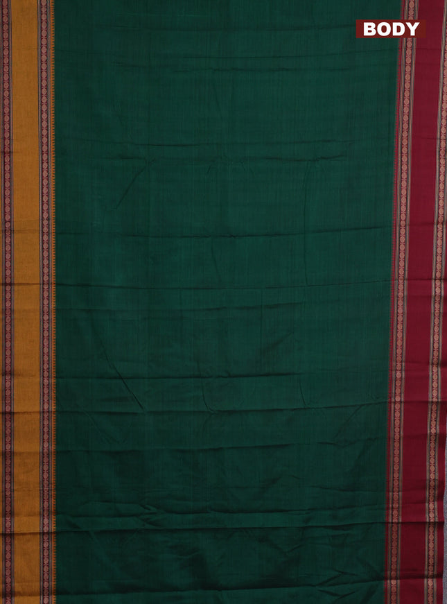 Narayanpet cotton saree green and maroon with plain body and ganga jamuna border
