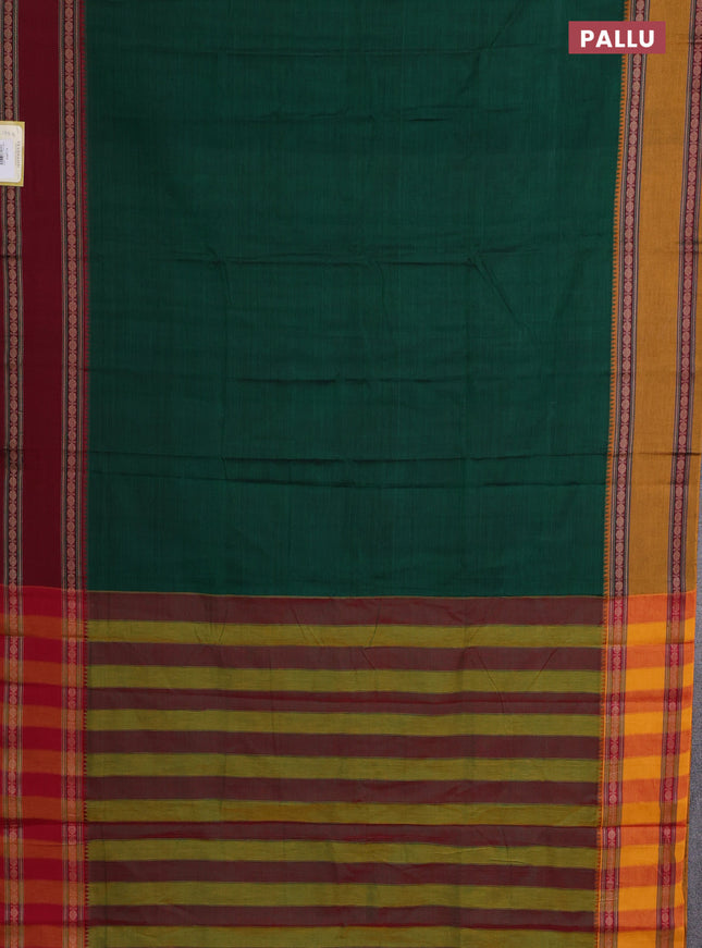 Narayanpet cotton saree green and maroon with plain body and ganga jamuna border