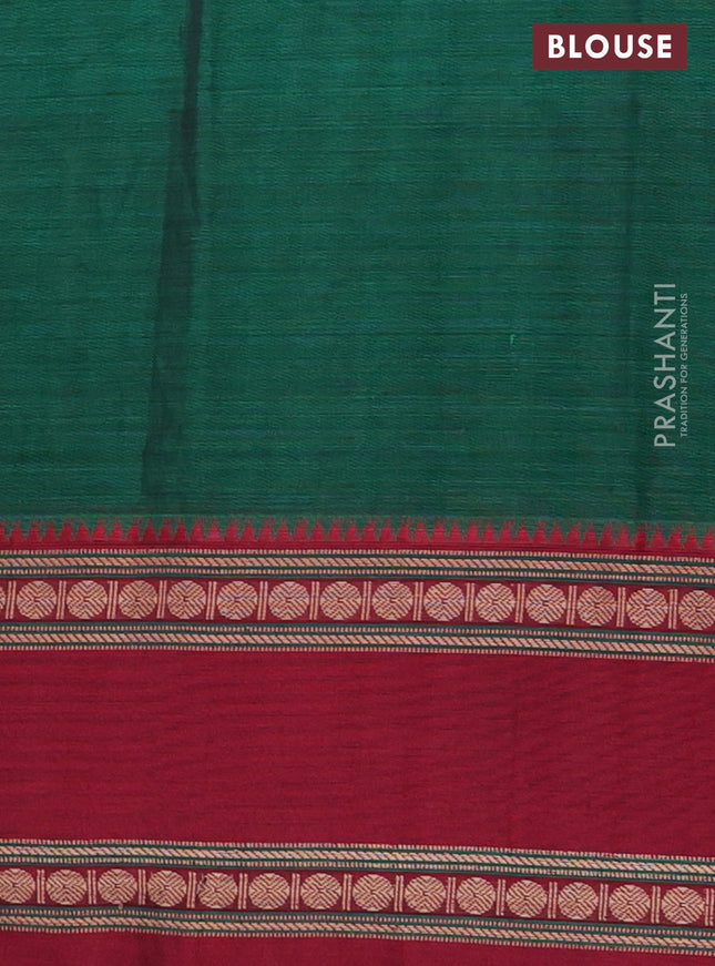 Narayanpet cotton saree green and maroon with plain body and ganga jamuna border