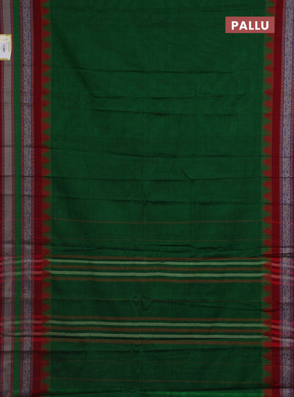 Narayanpet cotton saree green and maroon with plain body and temple design long thread woven border