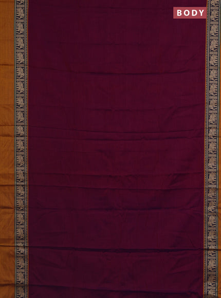 Narayanpet cotton saree purple and dark mustard with plain body and thread woven simple border