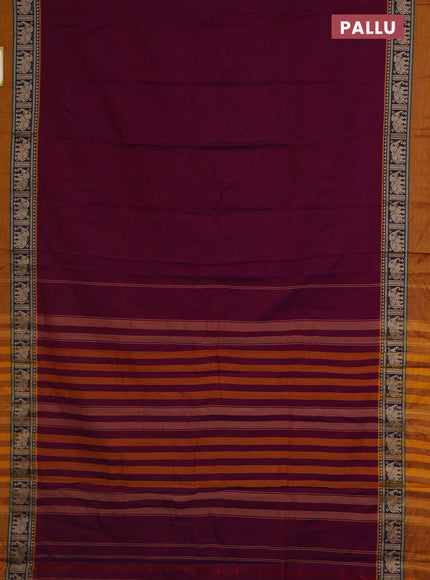 Narayanpet cotton saree purple and dark mustard with plain body and thread woven simple border