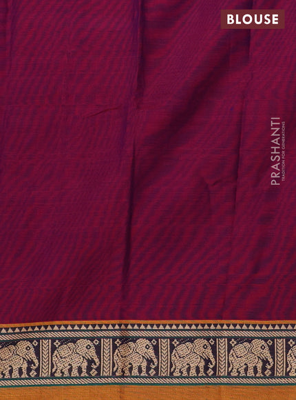 Narayanpet cotton saree purple and dark mustard with plain body and thread woven simple border