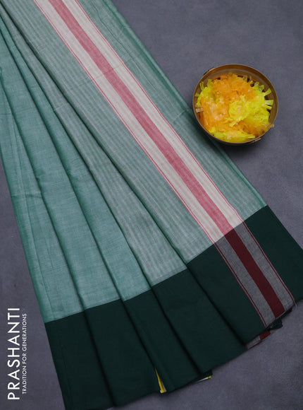 Narayanpet cotton saree green with plain body and ganga jamuna border