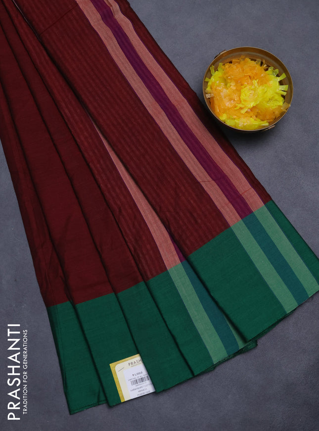 Narayanpet cotton saree maroon with plain body and ganga jamuna border