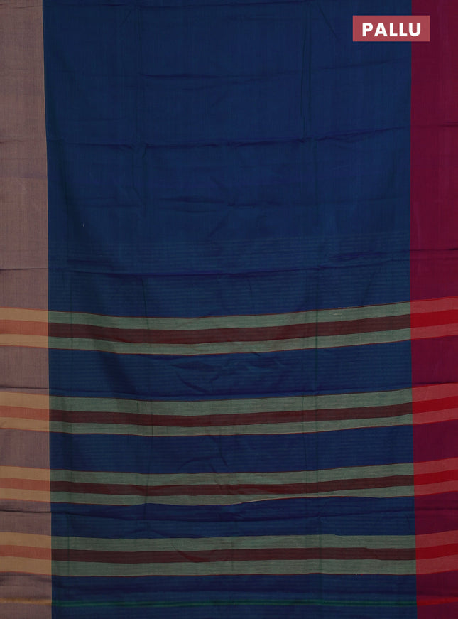 Narayanpet cotton saree dual shade of bluish green with plain body and ganga jamuna border