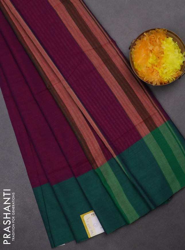 Narayanpet cotton saree dual shade of purple with plain body and ganga jamuna border