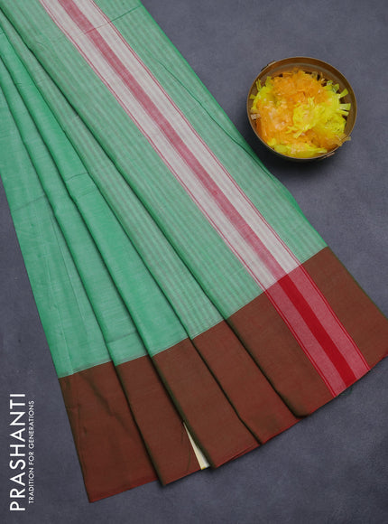 Narayanpet cotton saree green shade with plain body and ganga jamuna border