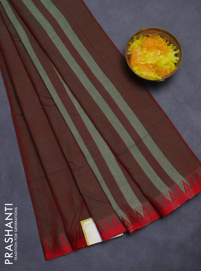 Narayanpet cotton saree manthulir green and red with plain body and thread woven border