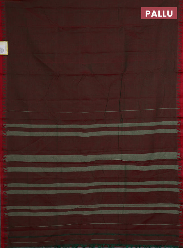 Narayanpet cotton saree manthulir green and red with plain body and thread woven border