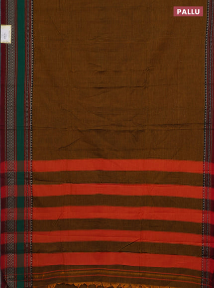 Narayanpet cotton saree dark mustard and maroon with plain body and thread woven border