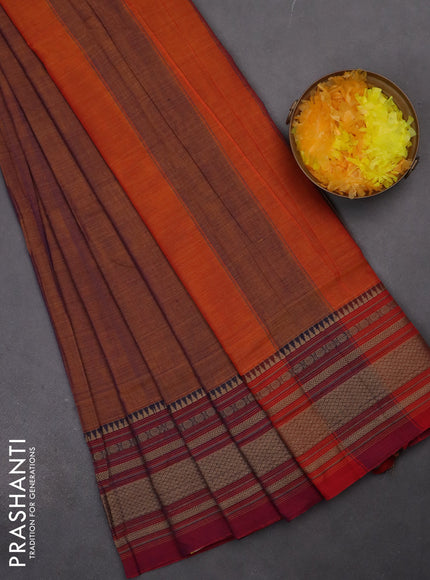 Narayanpet cotton saree dual shade of mustard and dark pink with plain body and thread woven border