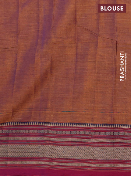 Narayanpet cotton saree dual shade of mustard and dark pink with plain body and thread woven border