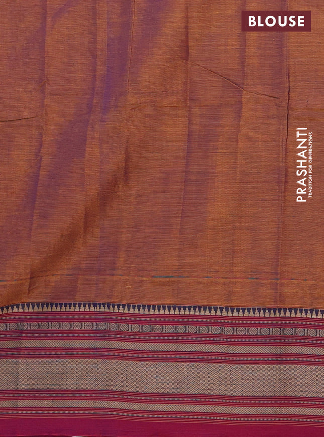 Narayanpet cotton saree dual shade of mustard and dark pink with plain body and thread woven border