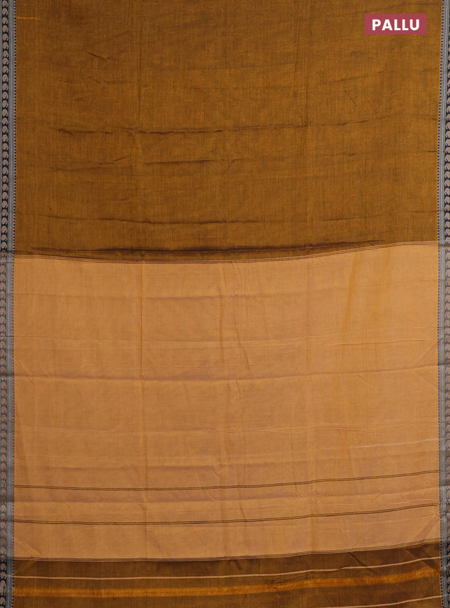Narayanpet cotton saree dark mustard and maroon with plain body and thread woven border