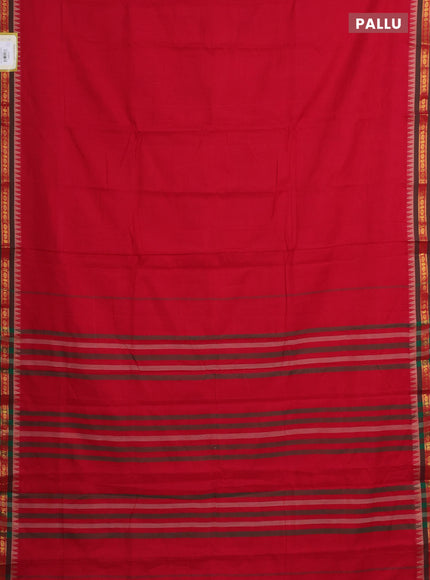 Narayanpet cotton saree red and green with plain body and zari woven border