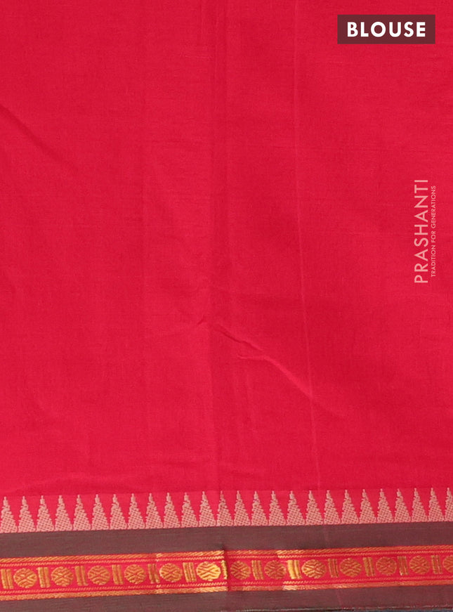Narayanpet cotton saree red and green with plain body and zari woven border