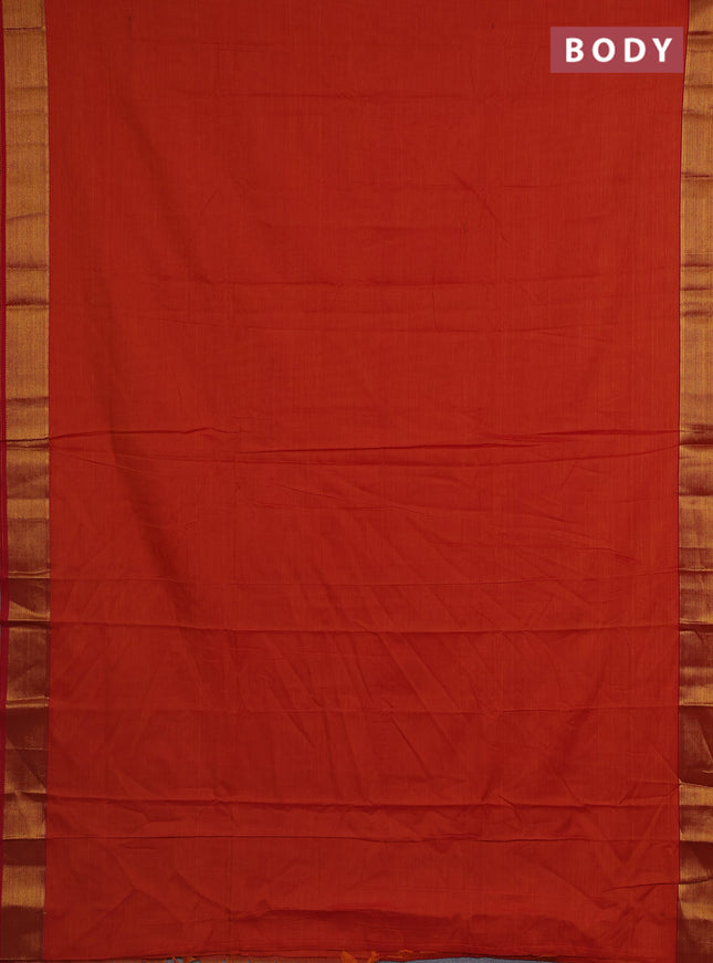 Narayanpet cotton saree dual shade of orange and red with plain body and zari woven border