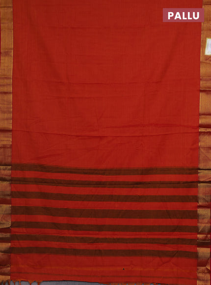 Narayanpet cotton saree dual shade of orange and red with plain body and zari woven border
