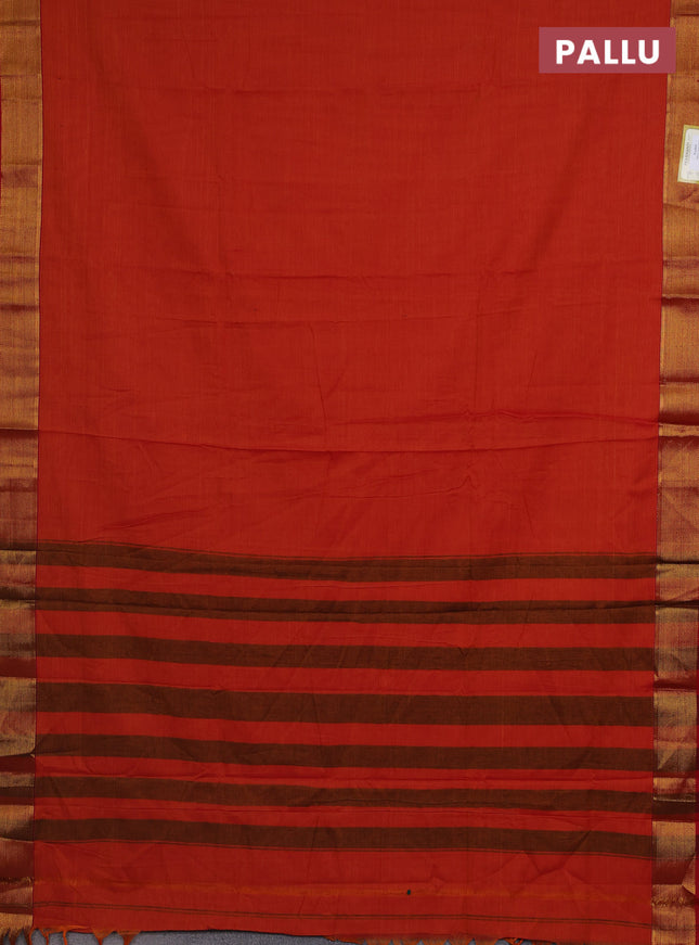 Narayanpet cotton saree dual shade of orange and red with plain body and zari woven border
