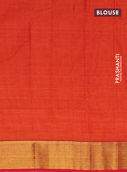 Narayanpet cotton saree dual shade of orange and red with plain body and zari woven border