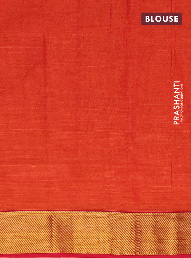 Narayanpet cotton saree dual shade of orange and red with plain body and zari woven border