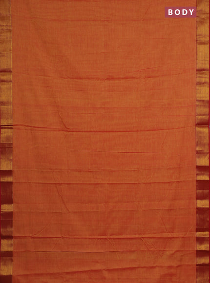 Narayanpet cotton saree dual shade of mango yellow and red with plain body and zari woven border