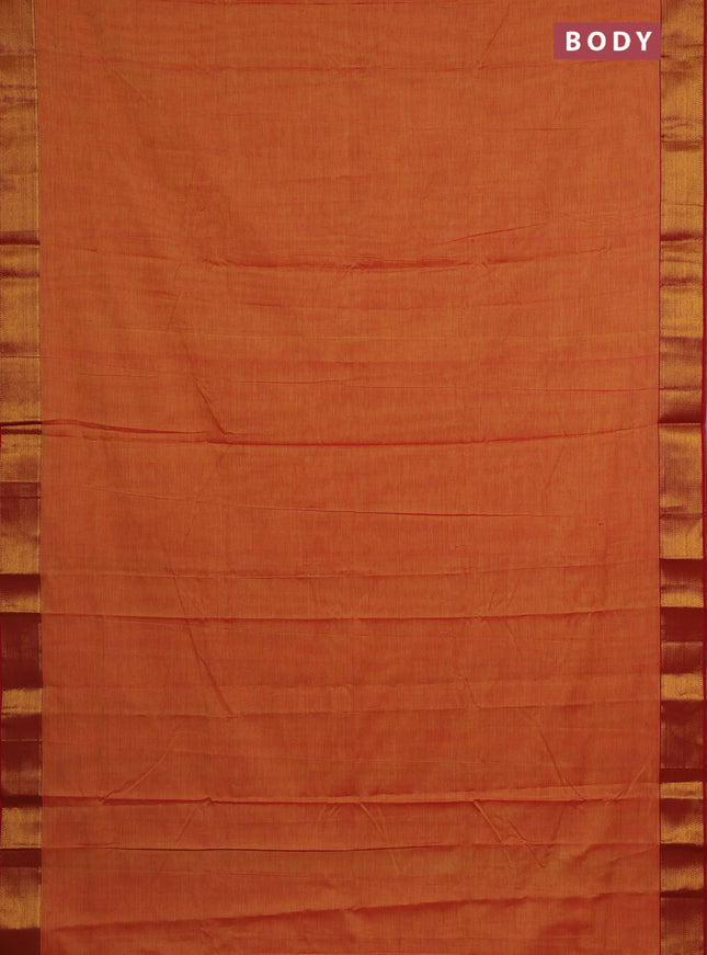 Narayanpet cotton saree dual shade of mango yellow and red with plain body and zari woven border