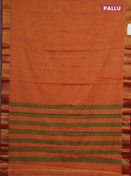 Narayanpet cotton saree dual shade of mango yellow and red with plain body and zari woven border