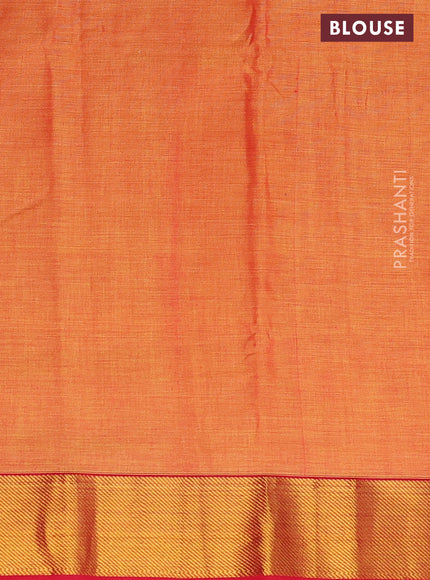 Narayanpet cotton saree dual shade of mango yellow and red with plain body and zari woven border