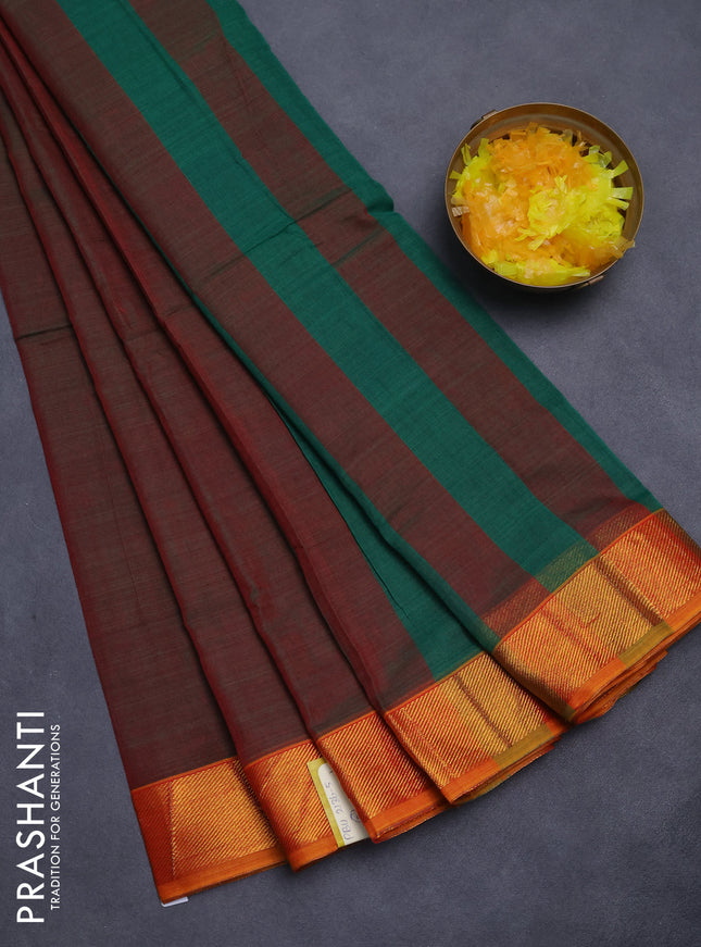 Narayanpet cotton saree dual shade of manthulir green and mango yellow with plain body and zari woven border