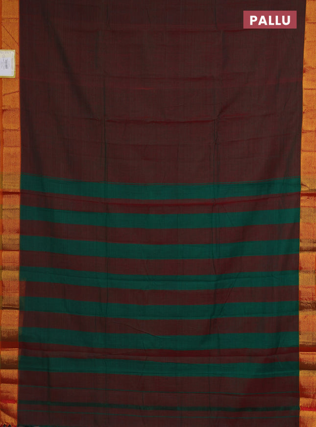 Narayanpet cotton saree dual shade of manthulir green and mango yellow with plain body and zari woven border