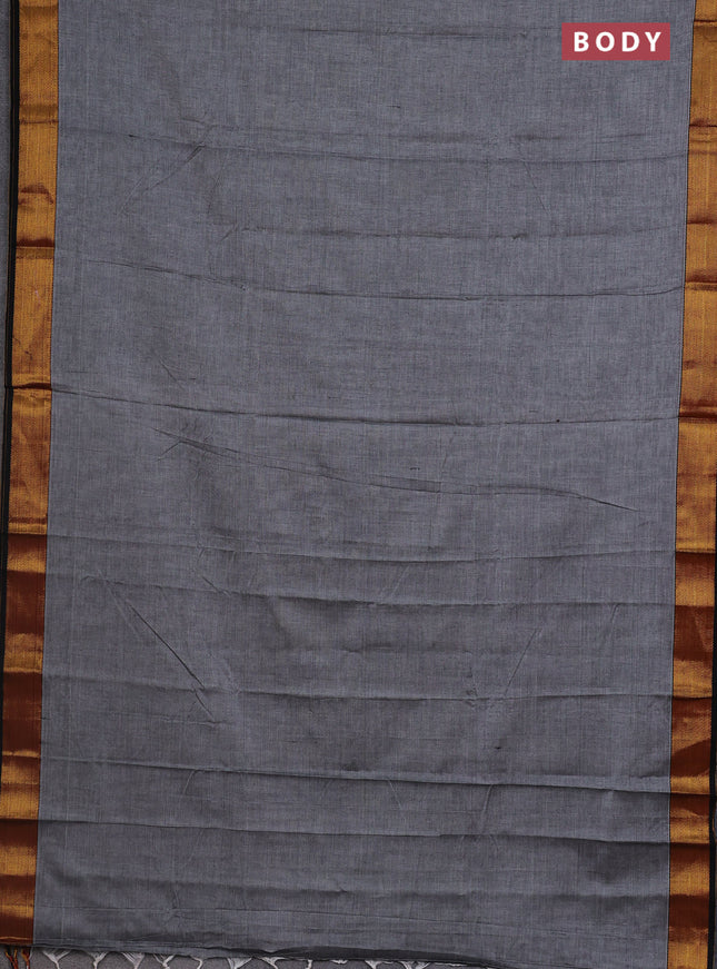 Narayanpet cotton saree grey and black with plain body and zari woven border