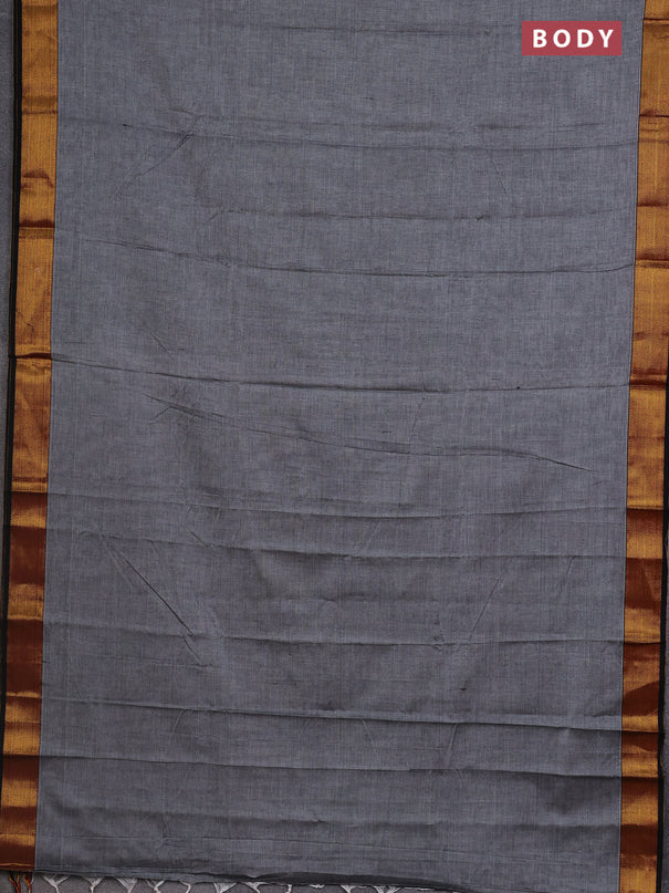 Narayanpet cotton saree grey and black with plain body and zari woven border