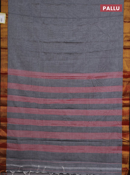 Narayanpet cotton saree grey and black with plain body and zari woven border