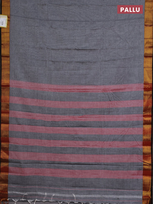 Narayanpet cotton saree grey and black with plain body and zari woven border