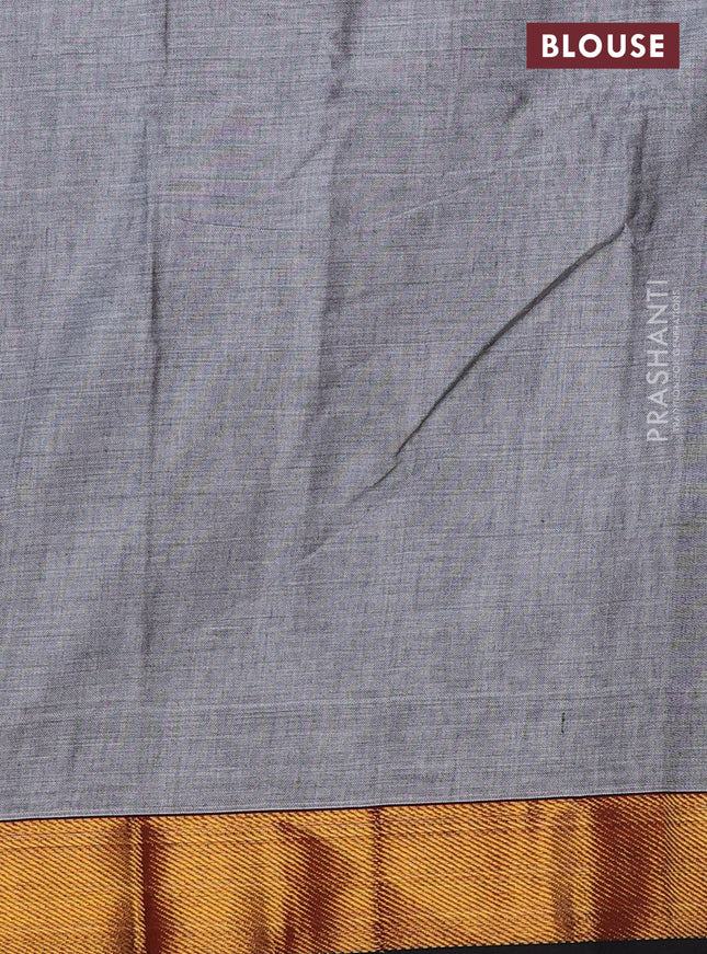 Narayanpet cotton saree grey and black with plain body and zari woven border