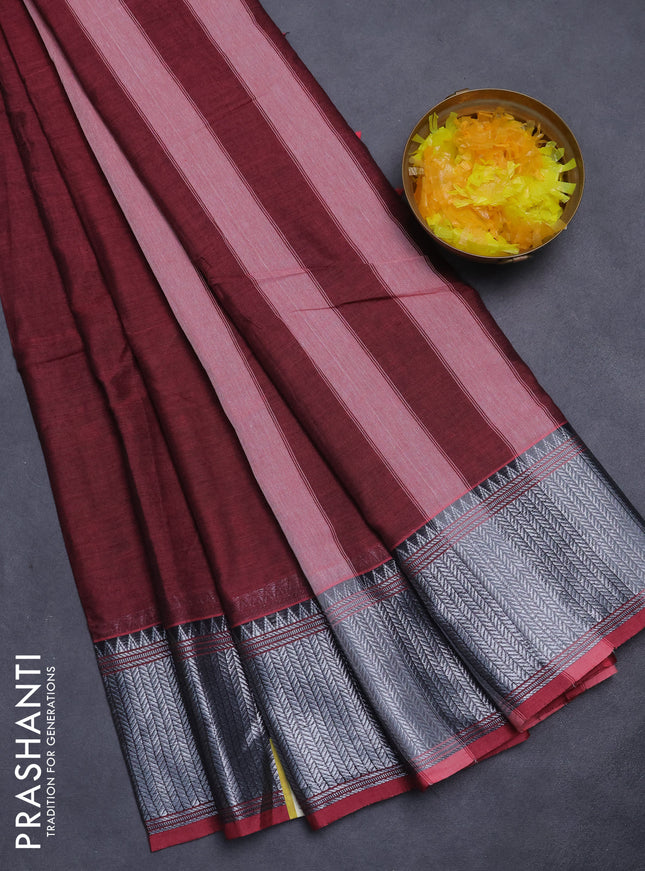 Narayanpet cotton saree maroon shade with plain body and silver zari woven border