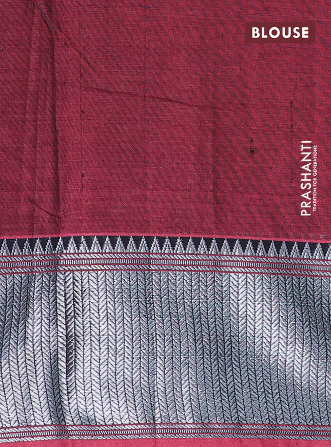 Narayanpet cotton saree maroon shade with plain body and silver zari woven border