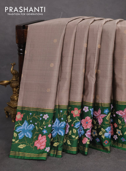 Pure soft silk saree grey and green with zari woven buttas and zari woven kutch embroidery
