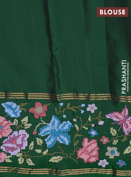 Pure soft silk saree grey and green with zari woven buttas and zari woven kutch embroidery